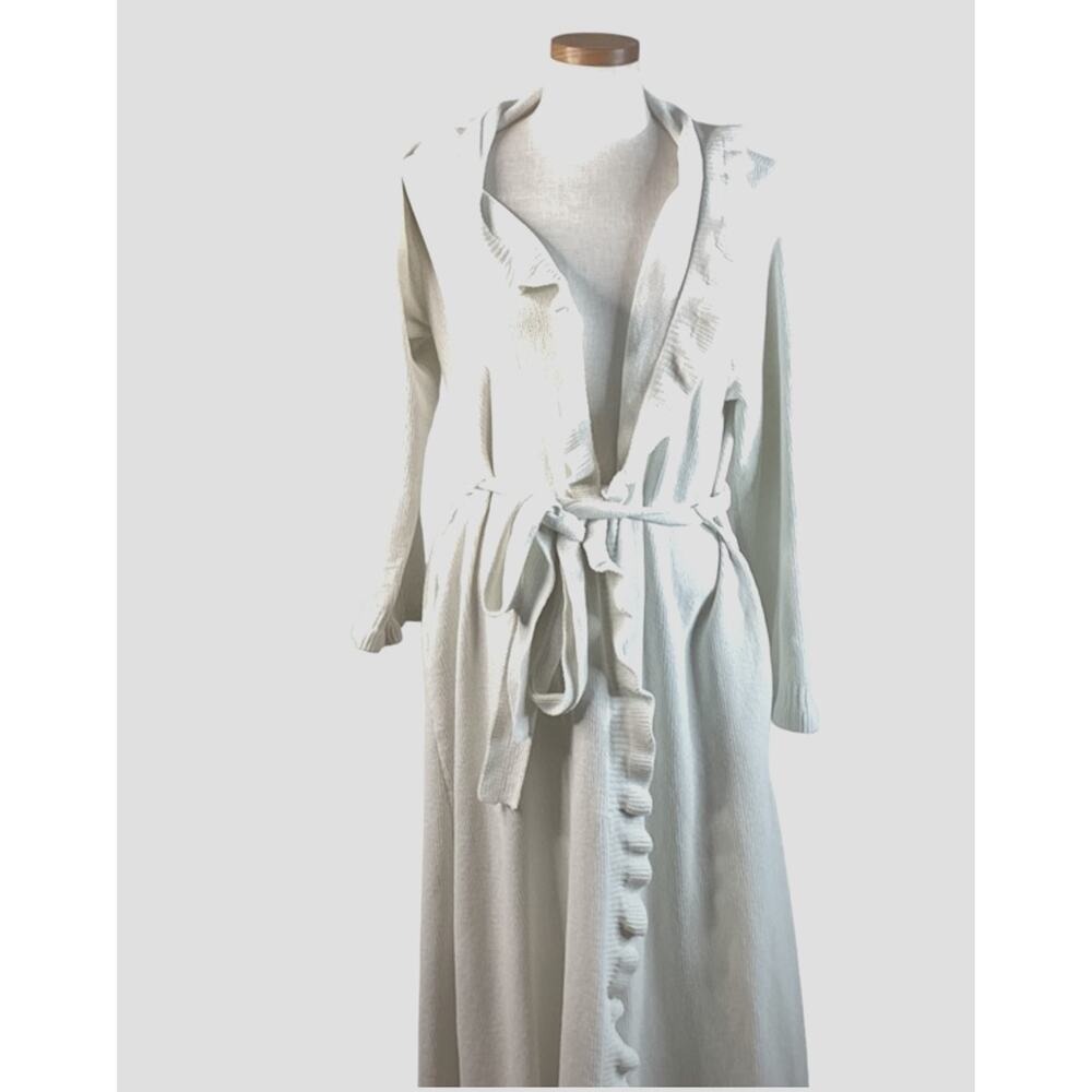 Soft Surroundings Womens Cardigan Sweater Off White Long Sleeve Belted Duster ST